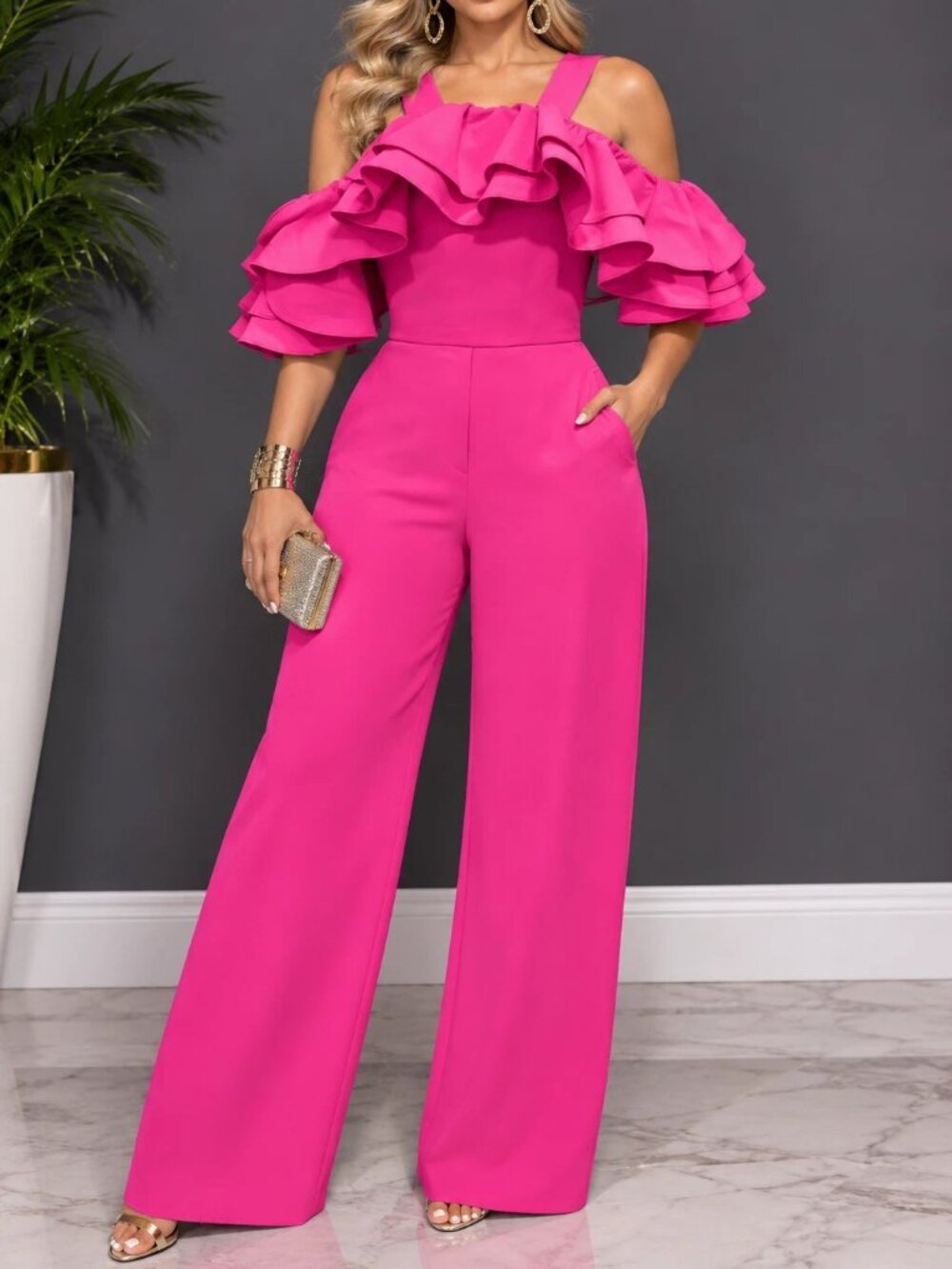 True Decadence London Ruffled Fuchsia Jumpsuit Pants US 12